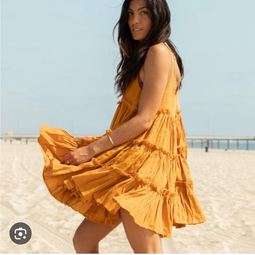 Left On Friday Gold Tiered Sundress